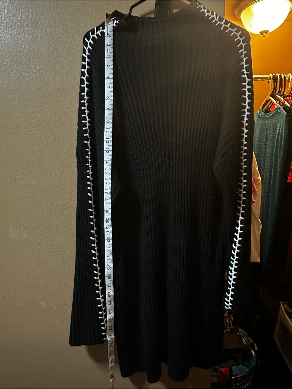 Derek Heart Black Ribbed Long Sleeve Dress with White Stitch Trim
